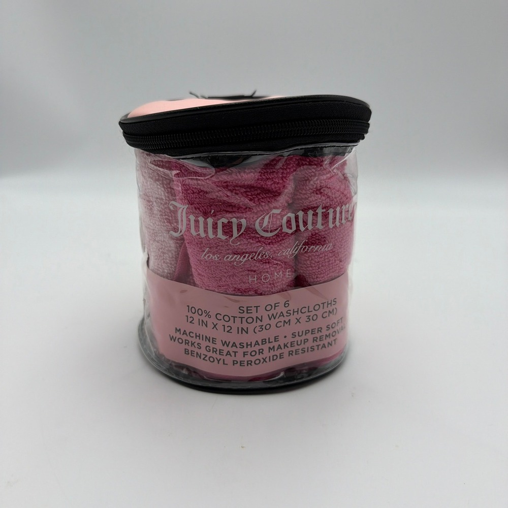 Juicy Couture Washcloth Set 6 Pack‎ Pink 100% Cotton 12 x 12 New in Box